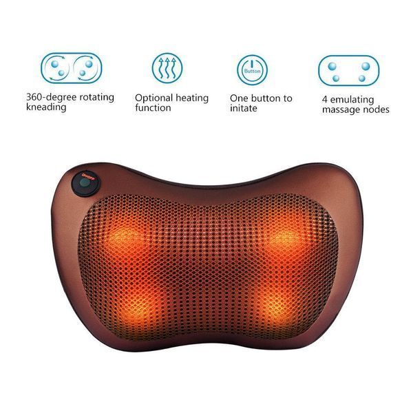 Масажна подушка Massage Pillow QY-8028 Інфрачервоний масажер для тіла шиї та спини роликовий Коричневий 9774 фото