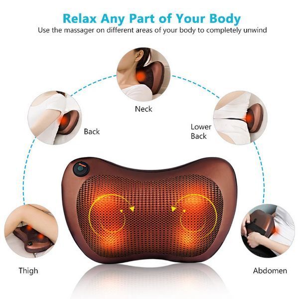Масажна подушка Massage Pillow QY-8028 Інфрачервоний масажер для тіла шиї та спини роликовий Коричневий 9774 фото