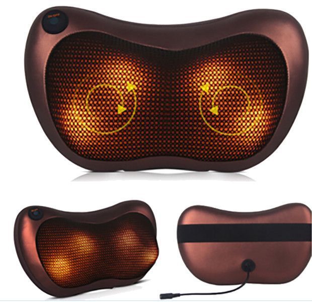 Масажна подушка Massage Pillow QY-8028 Інфрачервоний масажер для тіла шиї та спини роликовий Коричневий 9774 фото