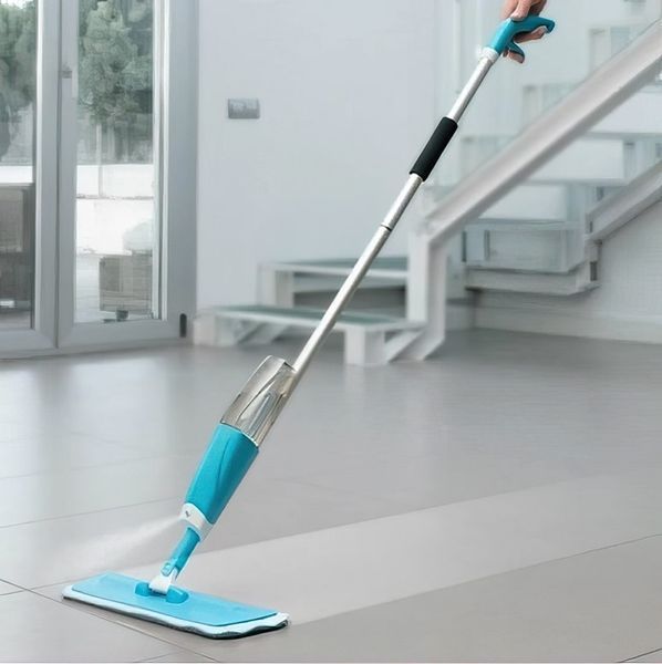 Розумна швабра з розпилювачем і подвійною щіткою 3в1 Spray Healthy Mop довга ручка управління розбризкуванням води універсальна Синя 003l 13472 фото