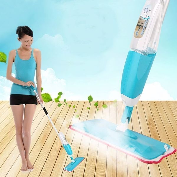 Розумна швабра з розпилювачем і подвійною щіткою 3в1 Spray Healthy Mop довга ручка управління розбризкуванням води універсальна Синя 003l 13472 фото