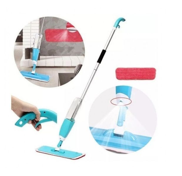 Розумна швабра з розпилювачем і подвійною щіткою 3в1 Spray Healthy Mop довга ручка управління розбризкуванням води універсальна Синя 003l 13472 фото