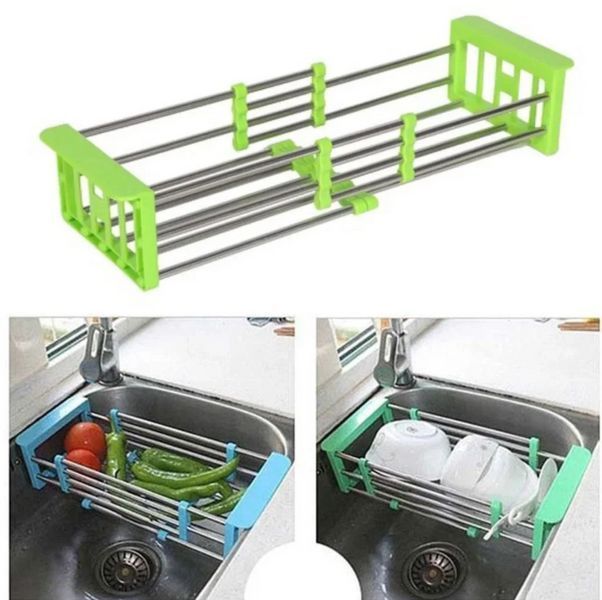 Кухонная полка Многофункциональная складная Kitchen Drain Shelf Rack для сушки посуды и овощей и фруктов от 35см до 54см FF-77 11201 фото