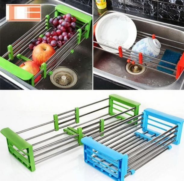 Кухонная полка Многофункциональная складная Kitchen Drain Shelf Rack для сушки посуды и овощей и фруктов от 35см до 54см FF-77 11201 фото