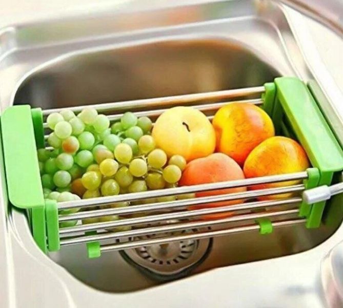 Кухонная полка Многофункциональная складная Kitchen Drain Shelf Rack для сушки посуды и овощей и фруктов от 35см до 54см FF-77 11201 фото