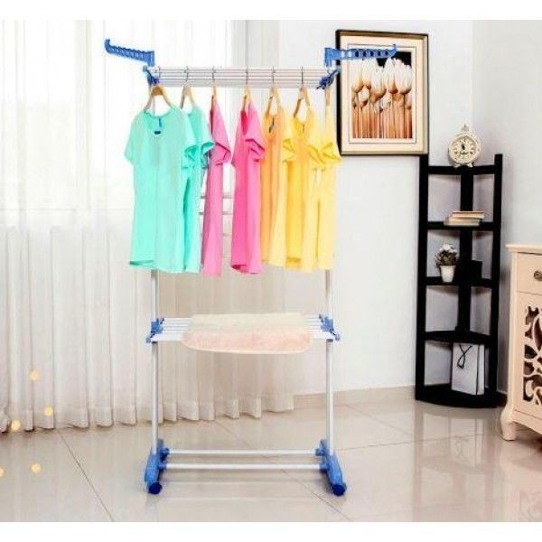 Сушилка для белья напольная Garment Rack Универсальная трехуровневая на колесах складная 9247 фото