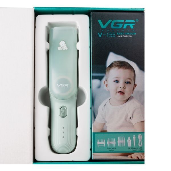 Машинка для стрижки дітей безшумна з витяжкою VGR V-155 Зелена 047p 13977 фото