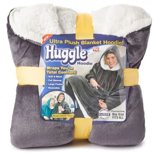 Плед толстовка з капюшоном і рукавами Huggle Hoodie оверсайз. Колір: сірий 14823 фото