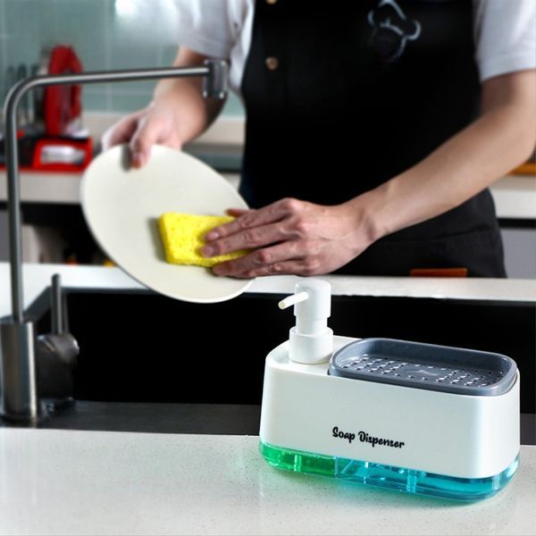 Дозатор рідкого мила Dish Soap Dispenser для мийного засобу з губкою 14364 фото