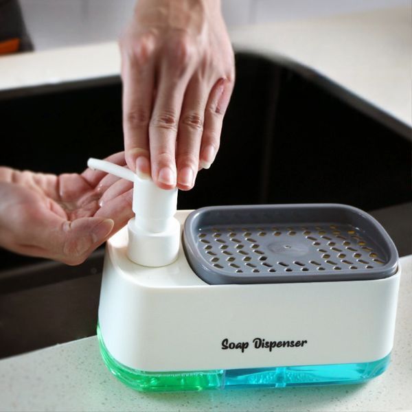 Дозатор рідкого мила Dish Soap Dispenser для мийного засобу з губкою 14364 фото