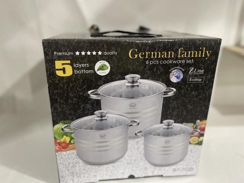 Набір каструль Zepline German Family GF-2037 з багатошаровим товстим індукційним дном 6 предметів (13,5 л, 9.0 л, 11.1 л) 14113 фото