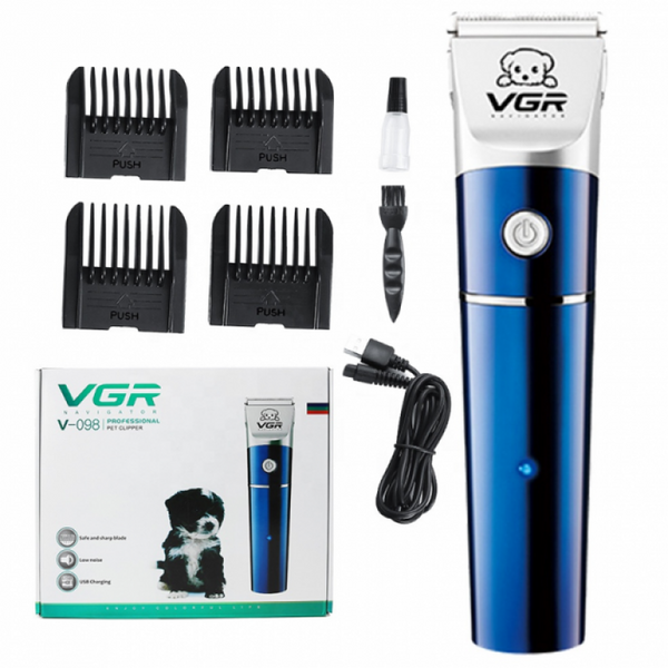 Машинка для стрижки животных VGR V-098 профессиональная аккумуляторная, триммер для животных с 4 насадками 12799 фото