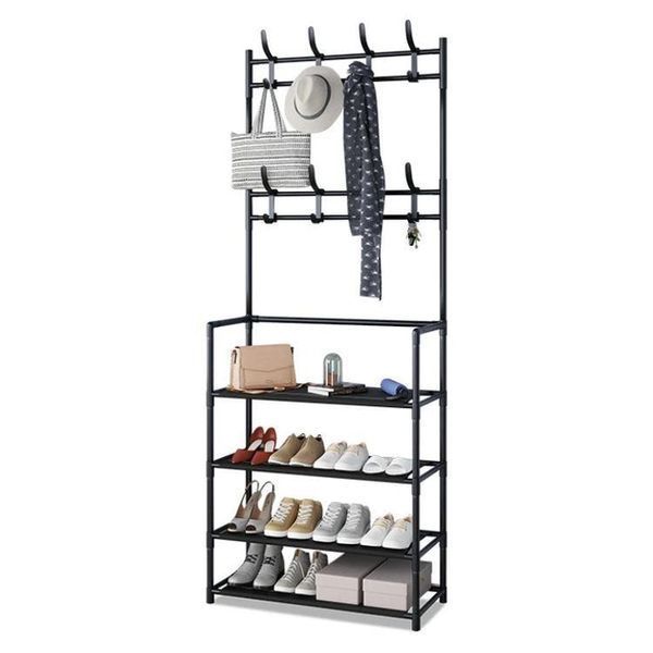 Напольная вешалка для одежды New Simple Floor Clothes Rack с полками и крючками 12364 фото