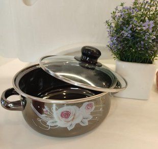 Кастрюля эмалированная 1,5 л 18см с прозрачной крышкой, Перламутровая роза (099g) 13025 фото