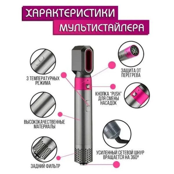 Стайлер Hot Air Styler 5в1 для укладки волосся, 1000 Вт, 5 насадок, з кейсом 053k 13405 фото