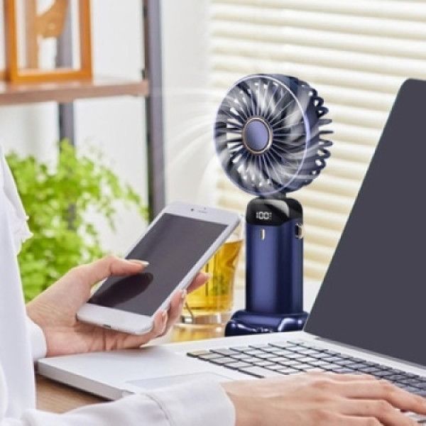 Вентилятор портативный ручной 5 скоростей USB с подставкой для телефона и аккумулятором Dark Blue 14236 фото